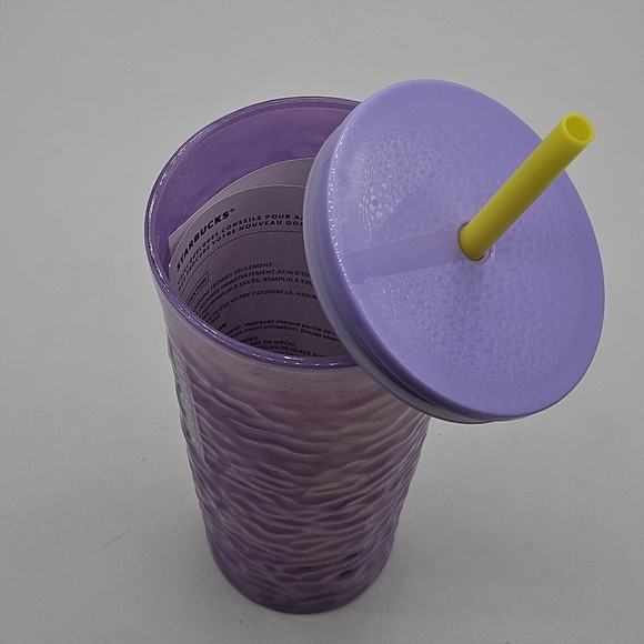New glass Lilac irradescent Purple Wave Cup with Lemongrass Straw - Picture 7 of 10